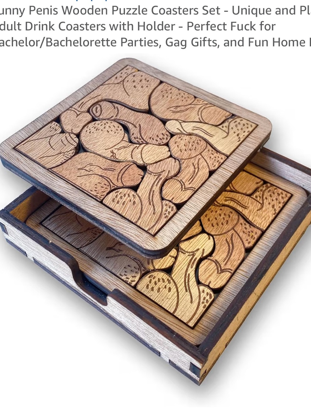 Penis Wood Puzzle Drink Coasters Set Adult Gag Gift Bachelor Bachelorette Decor